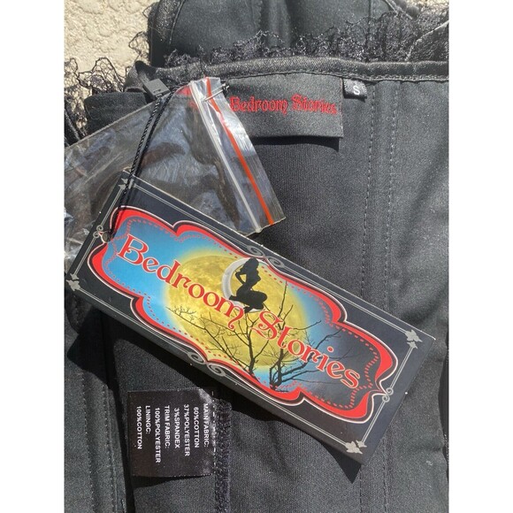 NWT BEDROOM STORIES Over-bust Corset Lace Up Boned Ruffles Womens S Red Black - Picture 8 of 13